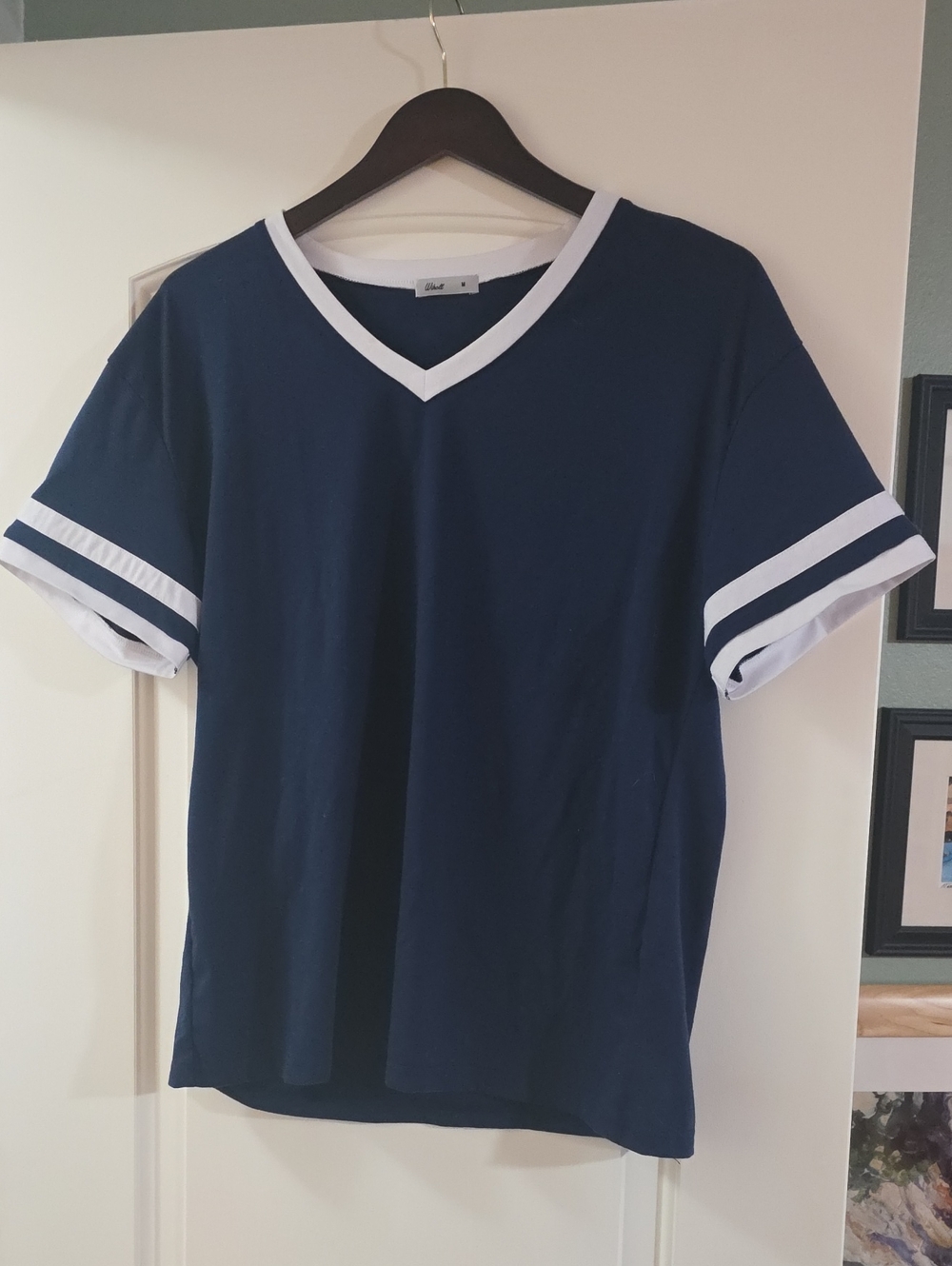 Woman's Navy V‑Neck Sport Tee with White Trim